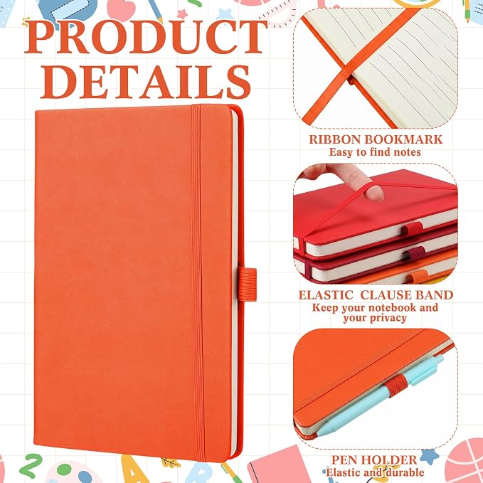 Laumoi 14 Pack Hardcover Journal Notebooks Bulk A5/A4/B5 Journaling Notebook Wide Ruled PU Leather Ruled Lined Journals with Pen Holder for School Business Work Writing (Vibrant Color,A5)