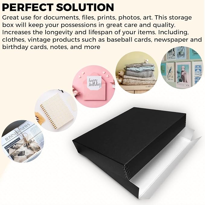 Golden State Art, Drop Front Archival Storage Box, 13.75"x19.75"x3"-Black | Acid-Free 13x19 Museum Photo Storage Box with Metal Edge, Preserve Documents, Prints, Poster, Photographs, Arts And Crafts