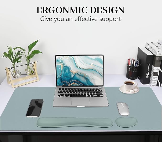 Desk Pad Mat Set,3-in-1 Large Mouse Pads with Wrist Rest and Keyboard Pad, Desk Mats for Keyboards and Mouses, Ergonomic Keyboard and Mouse Mat Set for Office Home Decor(Blue, 31.5" x 15.7")