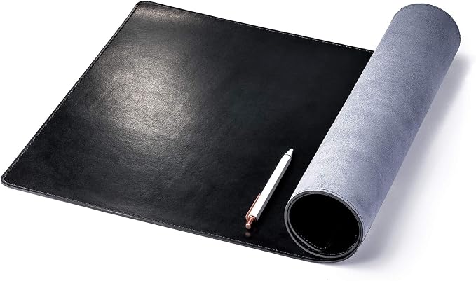 DACASSO Bonded Leather No Core Rollable Desk Mat/Pad - Luxury Leather Desk Blotter for Writing - Executive Desk Surface Protector - (Black, 32” x 15”)