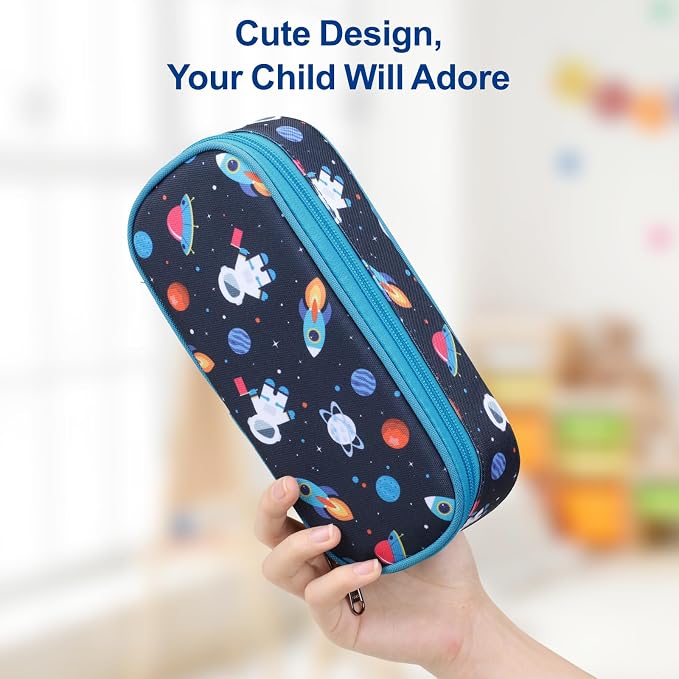 Bagseri Pencil Case for Boys - Large Kids Pencil Pouch for School | Kids Pencil Case Wide Open, Boys Pen Bag with Multi-Slot, Cute Water Resistent Organizer for Stationery, Black Dinosaur