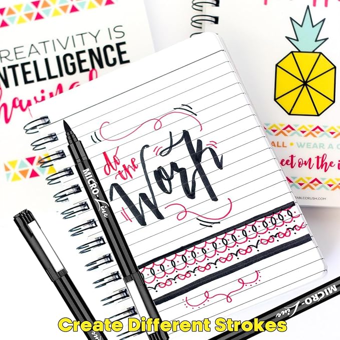 Dyvicl Hand Lettering Pens, Calligraphy Brush Pens Art Markers for Beginners Writing, Sketching, Drawing, Illustration, Scrapbooking, Journaling, Black Ink Pen Set, 4 Sizes