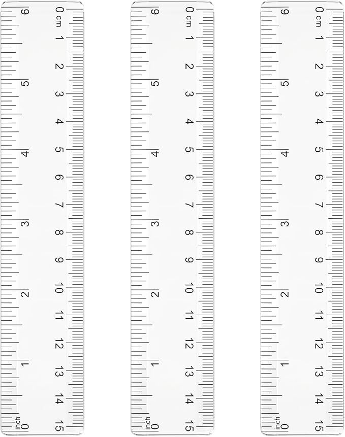 3 PCS Clear Plastic Ruler, 6 Inch Ruler Plastic for Drafting Measuring Tools | Inches & Centimeters Double Scales Small Ruler 6 Inches, Clear Ruler for Crafting, Office Journaling, Easy-to-Read