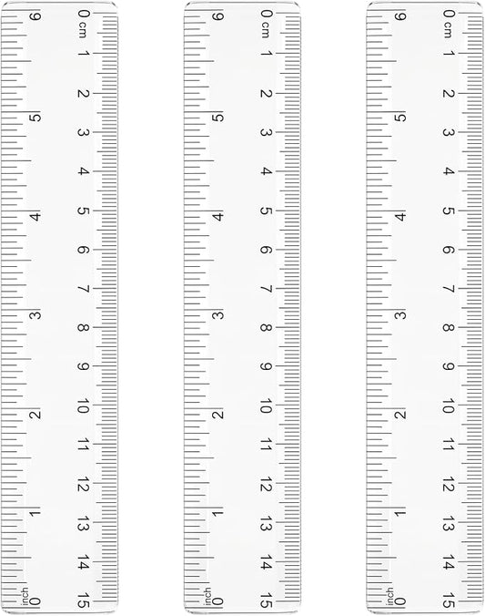 3 PCS Clear Plastic Ruler, 6 Inch Ruler Plastic for Drafting Measuring Tools | Inches & Centimeters Double Scales Small Ruler 6 Inches, Clear Ruler for Crafting, Office Journaling, Easy-to-Read