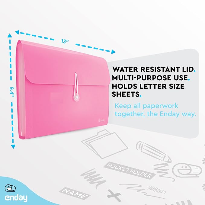 Accordion File Organizer, 13 Pocket Expanding File & Cover Folder with Labels, Plastic Portable Desktop Supplies Letter A4 Paper in Purple, Pink, Red, Multicolor, (3 Pack) – by Enday