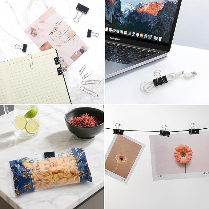 360PCS Black Assorted Size Paper Clips and Binder Clips, Paperclips Large Medium Small, Binder Clip and Paper Clip Set for Home, School, and Office Supplies in a Container with Compartments