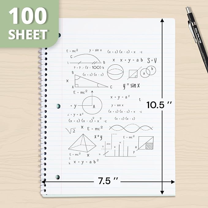 ONAVIA 1 Subject Spiral Notebook College Ruled 5 Pack, 140 Pages, Assorted | 70 Sheets, 8 x 10.5 in, 3-Hole Punched, School Notebook, Writing Notebook, Students, Study