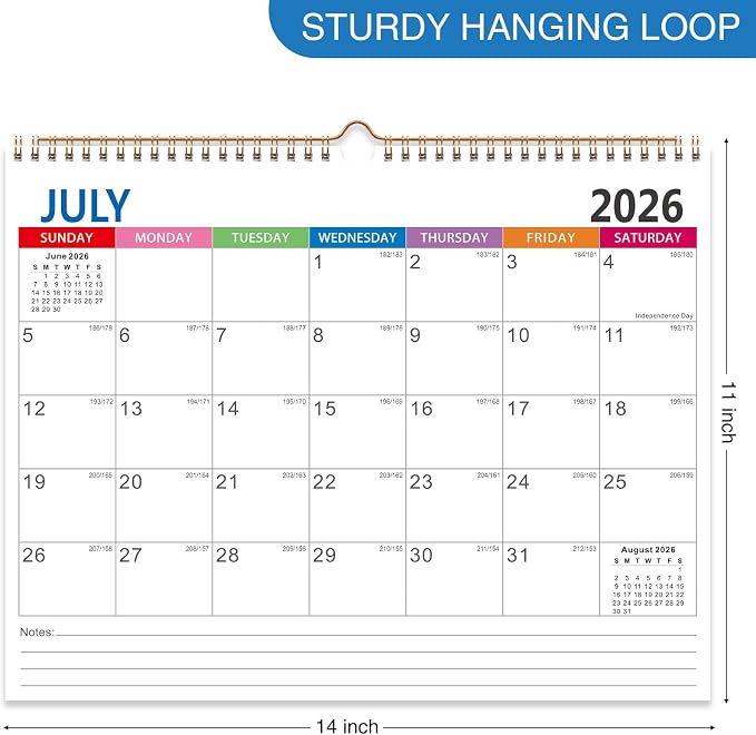 Wall Calendar 2026-2027 - 18 Month Wall Calendar july 2026-2027 Dec, 14" x 11", Thick Ppaer, Twin-Wire Binding, Home or Office Calendar for Easy Organizing