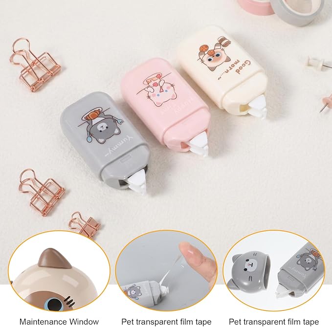 Mabor 3 PCS White Correction Tape Set, Cute Kawaii White Correction Cat Tape Roller for School Office Supplies, Portable Smooth Dry Applicator Stationery Gifts