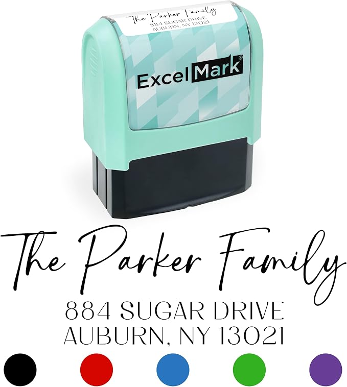 ExcelMark Address Stamp - Custom Return Address Stamp with Elegant Designs, Vibrant Colors & Patterns – Perfect for Mail, Invitations & Gifts (Seafoam, Santa Catalina)