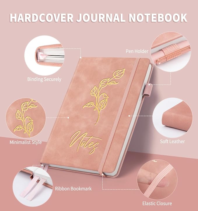 Lined Journal Notebook for Women Men, A5 Hardcover Leather Journals for Writing, 200 Pages Thick Paper, Daily Journal Notebook for Work, School, Note Taking, Business, Travel, College Ruled