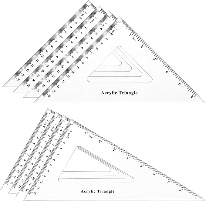 Coopay 8 Pack Large Triangle Ruler Set Square, 30/60 and 45/90 Degrees | Triangle Ruler, Triangle Hollow, Math Drawing Drafting, Back to School, School Supplies, Classroom Supplies, Office
