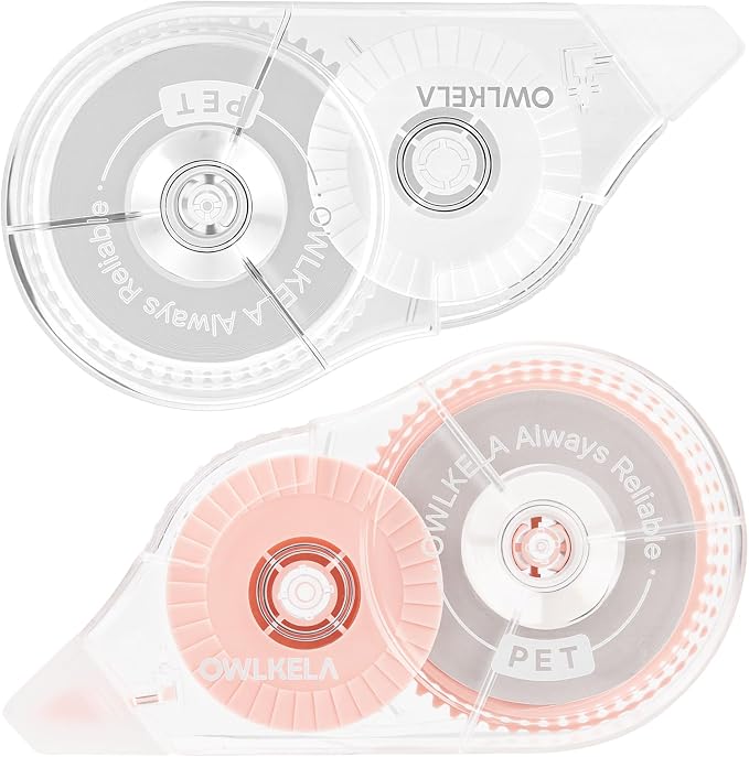 OWLKELA 2 Pack Plus Correction Tape, Tear-Resistant White Correction Tape, No Dry Time, Easy to Use, Office & School Supplies, 0.2 in Wide, 98.4 Ft, White Core, Pink Core