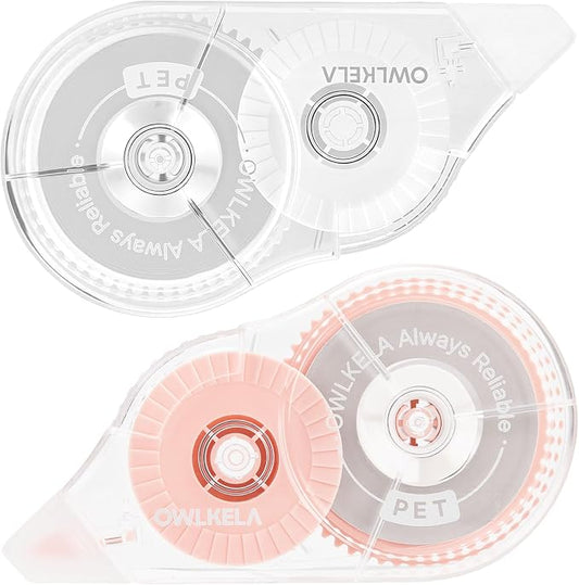 OWLKELA 2 Pack Plus Correction Tape, Tear-Resistant White Correction Tape, No Dry Time, Easy to Use, Office & School Supplies, 0.2 in Wide, 98.4 Ft, White Core, Pink Core