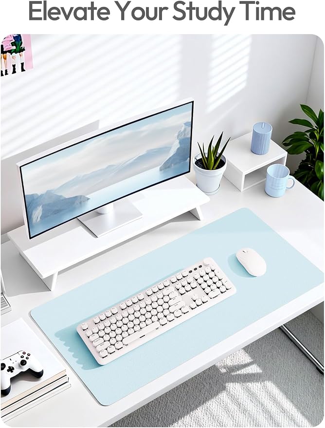 YSAGi Leather Desk Protector, Office Mat, Large Mouse Mat, Non-Slip PU Leather Blotter, Laptop Desk Pad, Waterproof Writing Pad for Office and Home (Baby Blue, 31.5" x 15.8")
