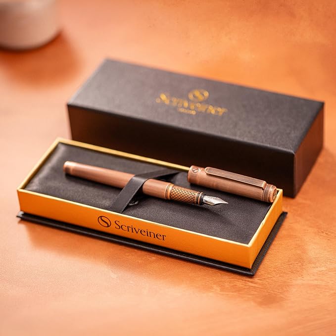 Scriveiner Luxury Fountain Pen - Stunning Copper Luxury Pen, Schmidt Gilded Nib (Fine), Converter, Best Pen Gift Set for Men & Women, Professional, Executive, Office, Nice Pens