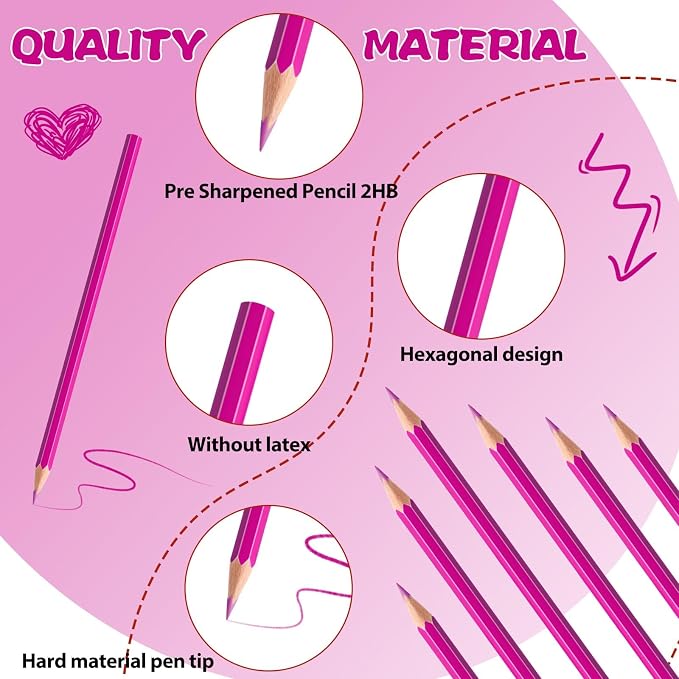 24 Pack Pink Colored Pencils for Kids, Pre-sharpened Art Pencils Back to School Supplies Set, Drawing Sketching Pencils for Students, Teachers, Classroom