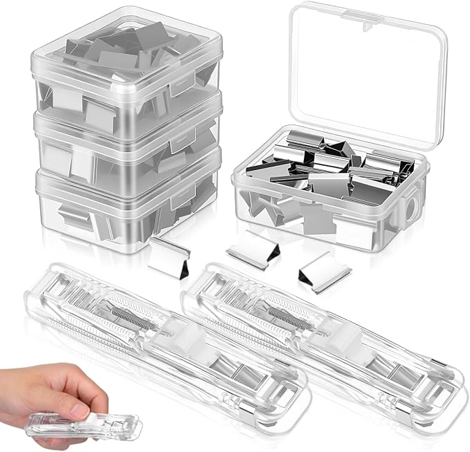 Yardwe 2 Pcs Portable Binder Clip Stapler with 200 Reusable Push Clips, Handheld Paper Clam for Office School