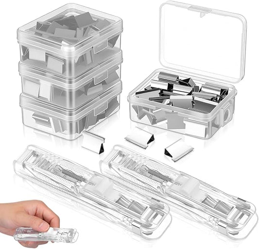 Yardwe 2 Pcs Portable Binder Clip Stapler with 200 Reusable Push Clips, Handheld Paper Clam for Office School