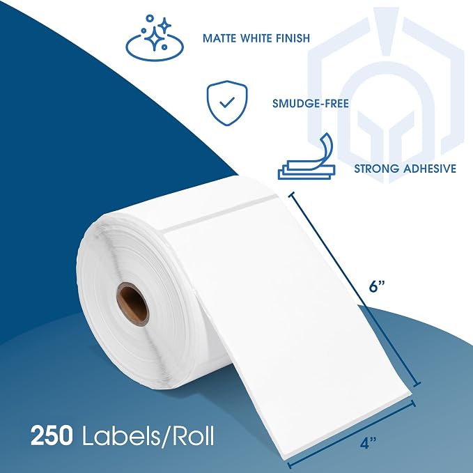 4" X 6" Direct Thermal Labels (2500 Count, 10 Rolls) - Printable Postage | 4X6 Shipping Labels for Packages and Returns - Compatible With Zebra and Rollo Printers - Spartan Industrial