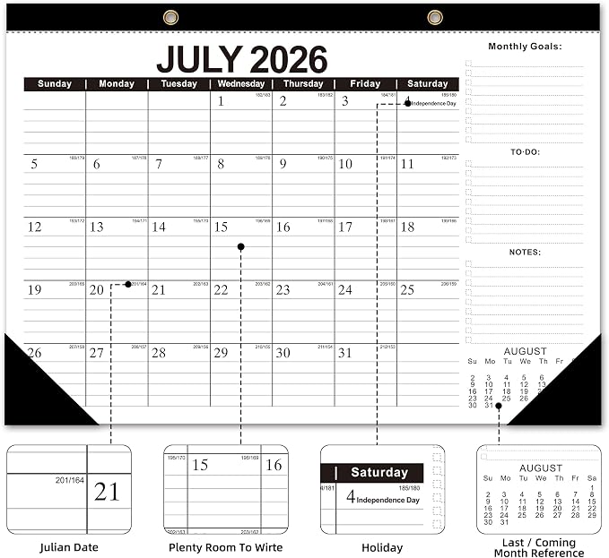 MZD8391 Desk Calendar 2026-2027, Jul 2026-Dec 2027, 17" x 12" Big Calendar | 18 Months, Large Desktop Calendar, Wall Calendar, Monthly Planner, Julian Dates,Home School Office Planning Organization Gift