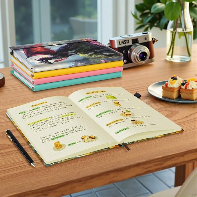 Hardcover Executive Notebooks, A5 PU Leather Lined Journal Notebook, 200 Pages Thick Paper Subject Notebooks for School,Work,Home Writing Business Notebook, Diary Book, Dragon and Fantasy Landscape