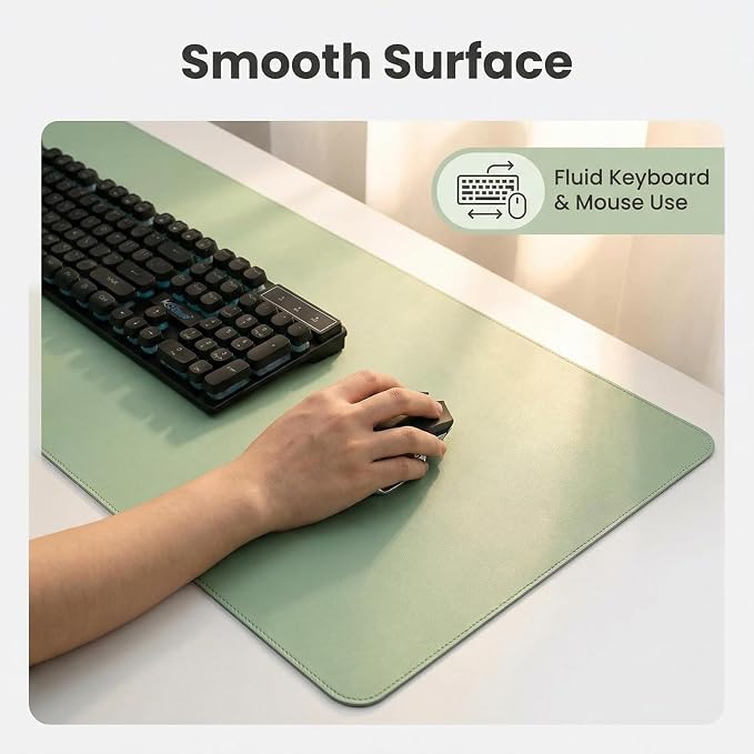 Leather Desk Pad Protector,Non-Slip Desk Pad, PU Leather Mouse Pad,Easy Clean Desk Protecor Mat,Writing Pad for Office Work/Home/Decor(Green, 14.97'' x 26'')