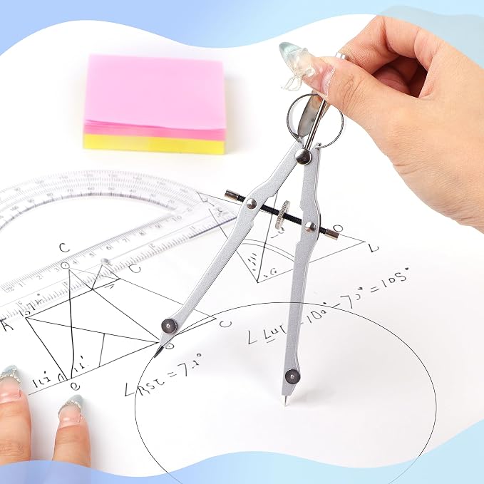 Unjoo Compass and Protractor Set, Math Compass for Geometry (Blue) | Professional Drawing Compass Tool, Metal Compass with Extra Refills, 6 Inch Math Protractors 180 Degree, For School, Office