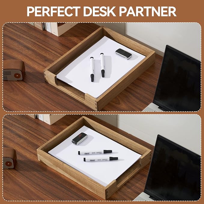 KIRIGEN Wooden Letter Tray, Single-Tier Paper Organizer for Desk, Brown TP | Front-Load Paper Tray Fits Letter and A4 Paper, Folders, Mail, and Magazinesfor Home Office; Paulownia Wood, Fully Assembled