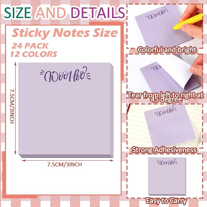 Yinder 24 Pcs Inspirational Sticky Notes, Back to School Supplies, Cute Motivational Sticky Notes Pad Employee Appreciation Gifts Bulk for Teacher Coworker Office 3 x 3'' (Thank You,Macaroon)