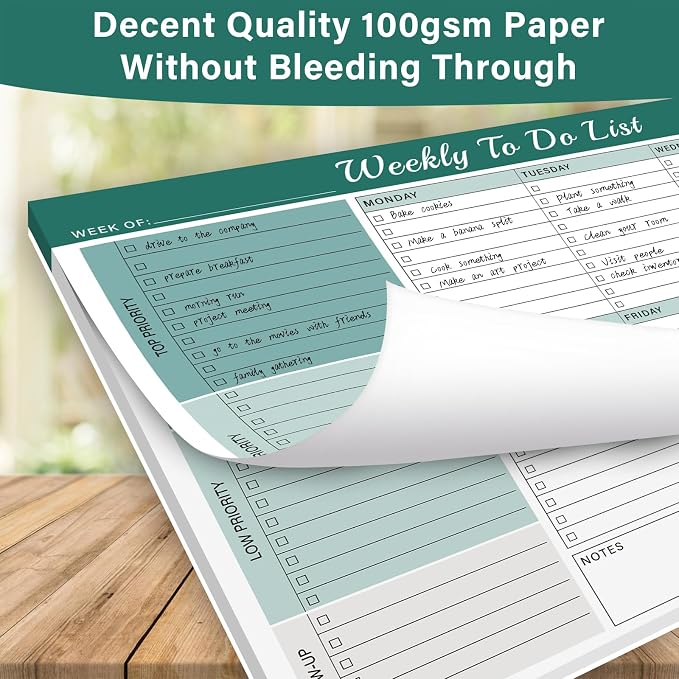 Weekly To Do List Notepad - 52 Undated Glue Bound Tear-Off Sheets (8.5"x11") for Desk Planning | Home, Work & School Organization Pad for Women & Men