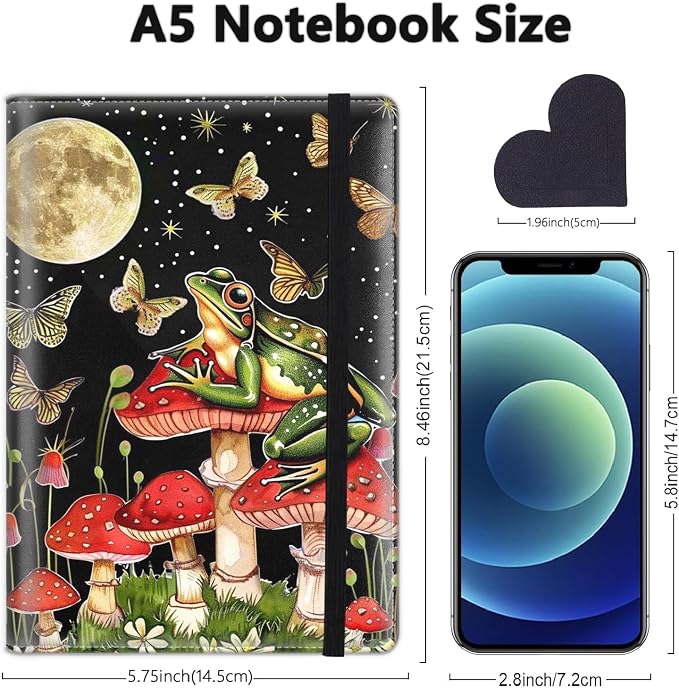 A5 Leather Lined Journal Notebook, 200 Pages Hardcover Executive Notebook for Men Women Office School Note Taking, Thick Writing Paper Daily Journal with Bookmarks/Indexes, Vintage Mushroom