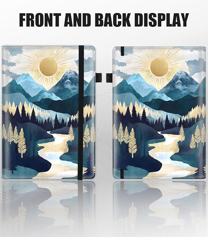 Hardcover Executive Notebooks, A5 PU Leather Lined Journal Notebook, 200 Pages Thick Paper Subject Notebooks for School,Work,Home Writing Business Notebook, Diary Book ，Valley Sunrise Mountains
