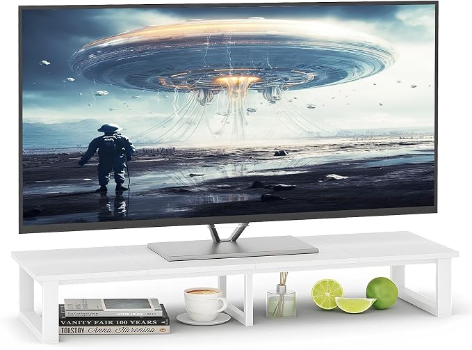 aboxoo 45" TV Riser for 32-60 inch TV, TV Shelf with Steel Legs | White TV Riser Stand with Storage, Tabletop TV Riser for Home Living Room, Study Office, Fit TV, Monitor, Laptop