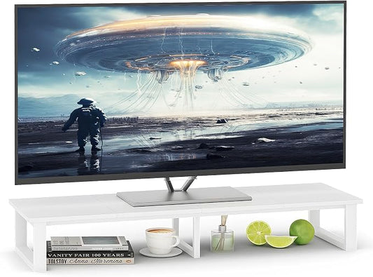 aboxoo 45" TV Riser for 32-60 inch TV, TV Shelf with Steel Legs | White TV Riser Stand with Storage, Tabletop TV Riser for Home Living Room, Study Office, Fit TV, Monitor, Laptop