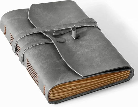 RILIHO Leather Journal -, A5 Size Notebook 6x8.1 Inch, Genuine Leather Journals for Writing, Vintage Style, Ideal for Men and Women, Artists, Travelers, Grey