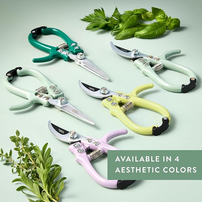 Modern Sprout Pruning Shears - Garden Snips - Herb Scissors - Multi 4-Pack | Lightweight Gardening Tool - Durable Carbon Steel Blade W/Easy-Lock - Gardening Supplies - Flower Cutter - Reusable Holster