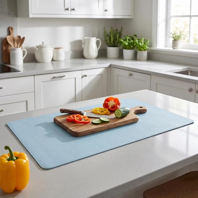 Leather Desk Pad Protector, 22.85'' X 39.01'' Mouse Pad, Office Desk Mat, Non-Slip PU Leather & Suede Base Desk Blotter, Laptop Desk Pad, Desktop Mat for Office Home, Blue