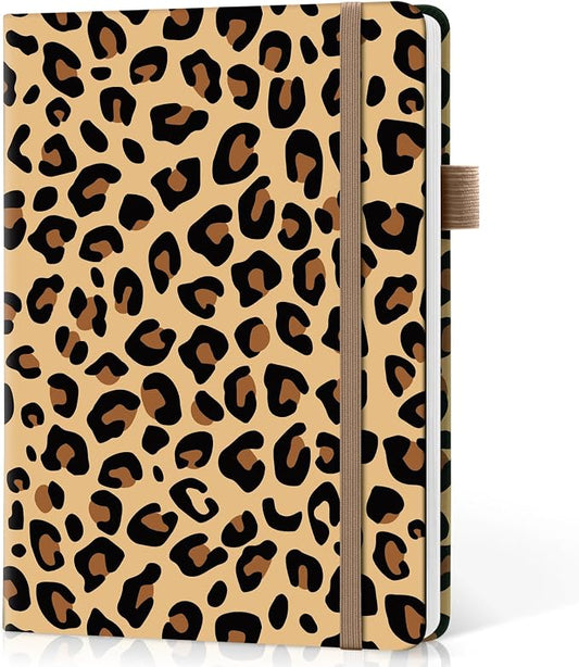 Taja Lined Journal Notebook for Women & Men, Hardcover Leather Journal for writing, A5 College Ruled Notebook for Work & Note Taking, Perfect for Office School Home Supplies, 160 Pages, Leopard