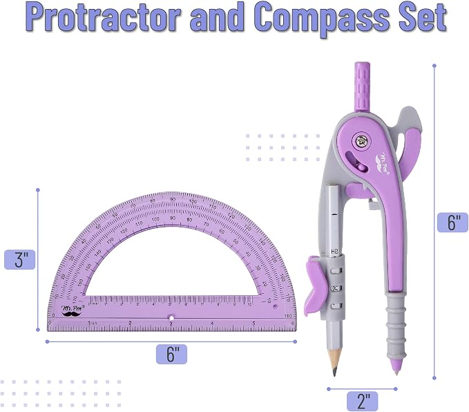 Mr. Pen- Geometry Compass and Protractor Set, 6 Inch Compass | 6 Inch Protractor, Drawing Tool for School, Clear Plastic, Easy Grip, Precision Design for Math, Art, Drafting, Architecture