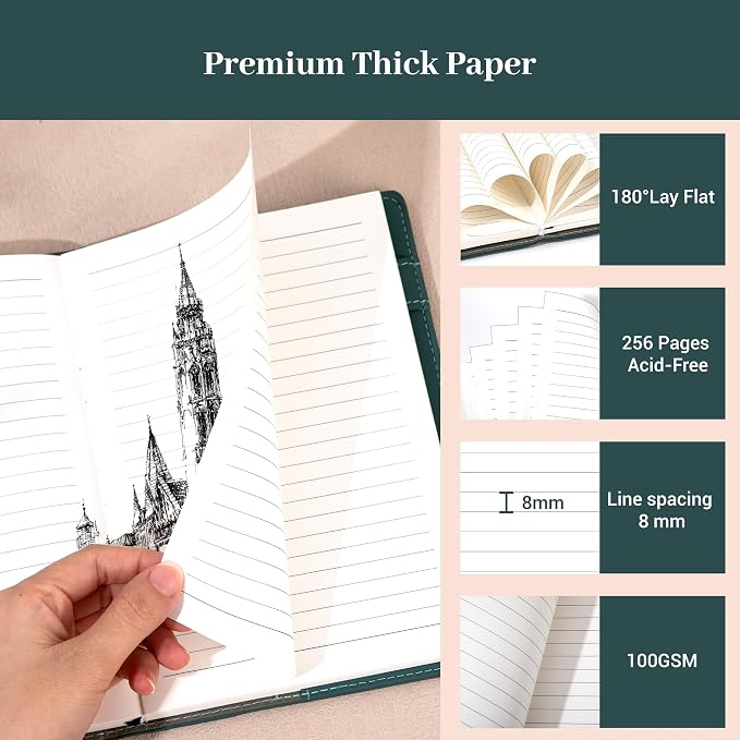 CAGIE Lined Journals for Writing Two-Toned Hardcover Journal Notebook for Women 256 Pages A5 Journal with 100GSM Thick Paper for Work Note Taking Diary, Refillable Design,8.6 x 5.7 Inch, Green | 256 Pages, 100gsm Thick Paper, Refillable, Two-Toned Hard...