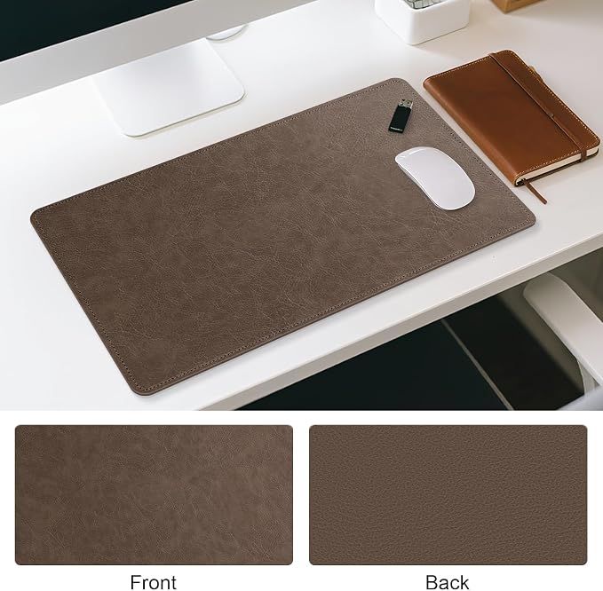 Imitation Crazy Horse Leather Desk Mat - Waterproof Desk Pad - Ideal for Large Mouse Pad and Desk Mats on Top of Desks (Chestnut+Chestnut, 33"*13")