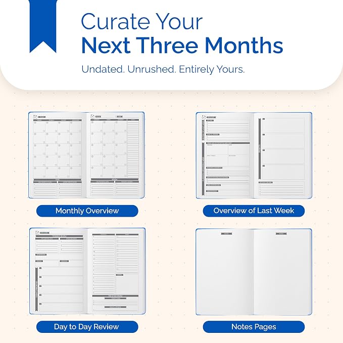 Panda Planner Classic A5 Undated Daily Planner 2026-2027, 8.25 x 5.75 Blue | Hourly schedule, to do list, habit tracker, gratitude journal, quarterly layout, 100 GSM paper