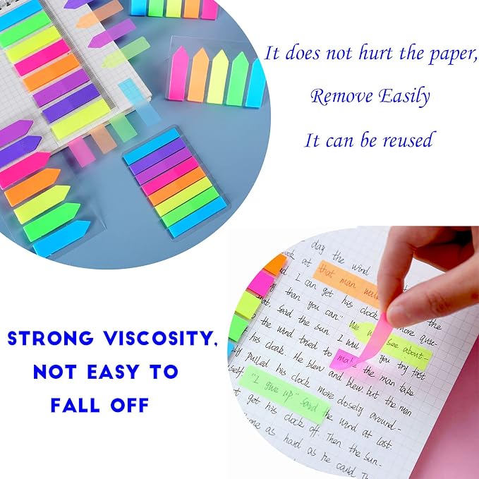 Sticky Notes Flags 1120 Pcs, 7 Color Index Tabs Index Flag Bright Colors Page Index Stickers Translucent Page Makers for Page Bookmarks (Arrows)
