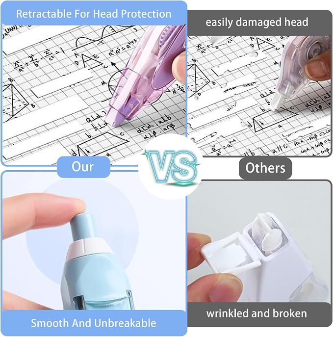 8Pcs Retractable White Out Tape Pen with 4 Refills for School Supplies | Correction tape pen set with 4 replacement, clean and easy to use, stationary supplies for school office student kids