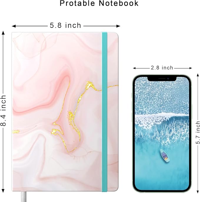 Lined Journal Notebook, Pink Marble Hardcover, Medium 5.7 x 8.4 in, 160 Pages Thick Paper, Cute Aesthetic A5 College Ruled Notebook for Journaling Writing Work Office School Women Girls