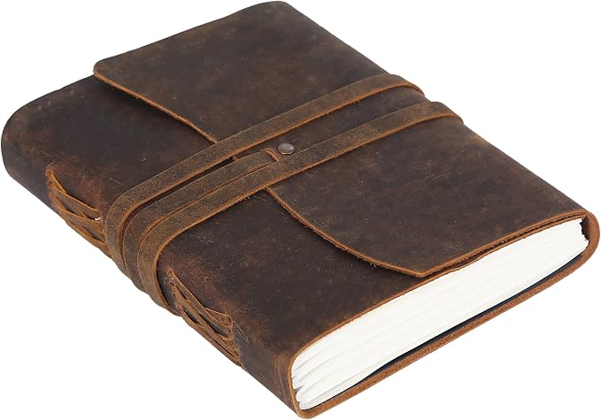KomalC Leather Journal Notebook, Genuine Leather Journal for Men & Women Handmade Writing Travel Notebook, 240 Unlined Pages Vintage Notepad Gift: Rustic Brown (7"x5")
