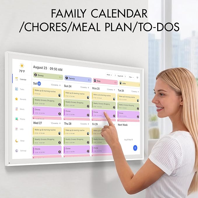 LOOFII 27 Inch Smart Digital Calendar – 1920×1080 Full HD Touchscreen Calendar & Family Planner with Chore Chart & Meal Planner, Wall-Mountable