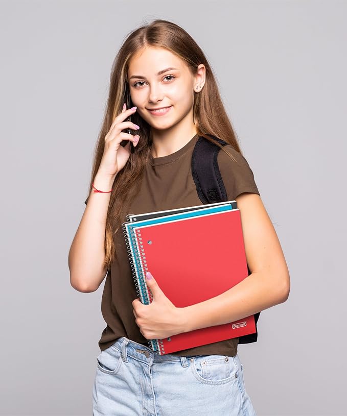Dunwell 1 Subject Notebook College Ruled (Red), Spiral Notebook 8.5x11 for School, 100 Sheets (200 Pages), Protective Plastic Cover, 2-Pocket Divider, One Subject Note Book 8 1/2 x 11