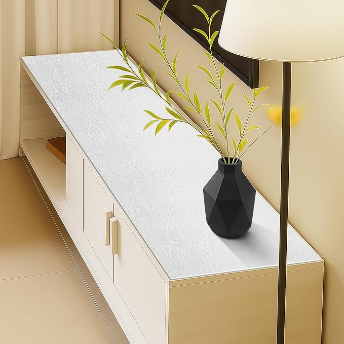 Warmstar Leather Table Cover 40 x60 Inch, 1.8MM Thick PVC Table Protector Waterproof, Desk Cover Protector Non-Slip Table Pad for Kitchen, Dresser, Gaming Desk,Dining Room Table，White